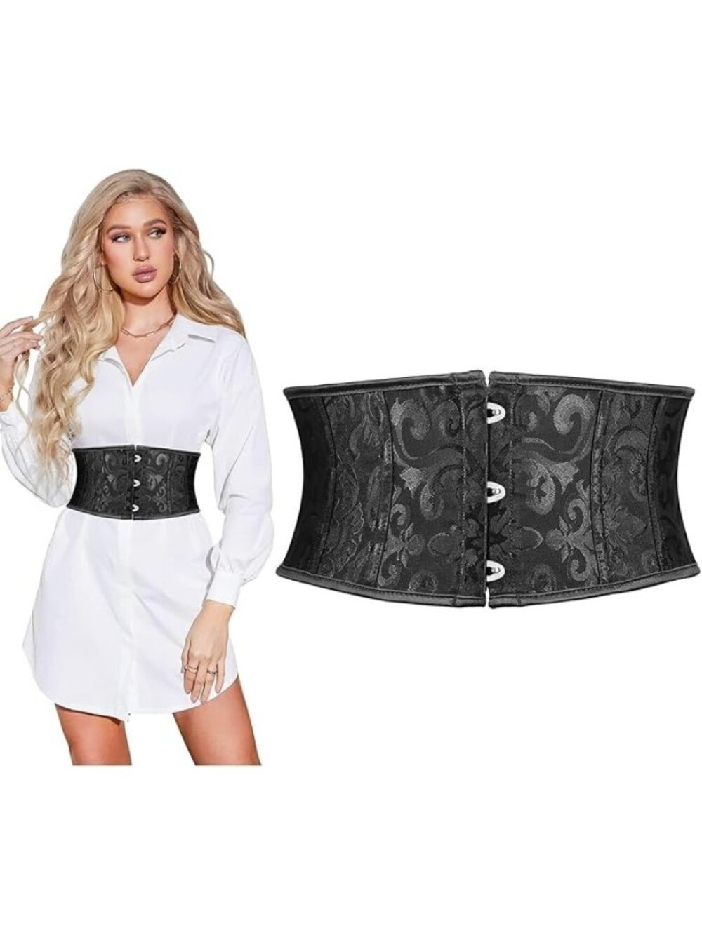 Jacquard Corset Belt for Women Underbust Boned Lace Up Bustier Belt Renaissance